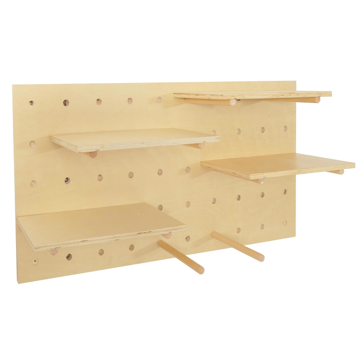 Wandpaneel HWC-P24, Wanddekoration Wandregal Steckboard Lochplatte, 4 Ebenen Aufhängung 100x50cm FSC® ~ naturfarben