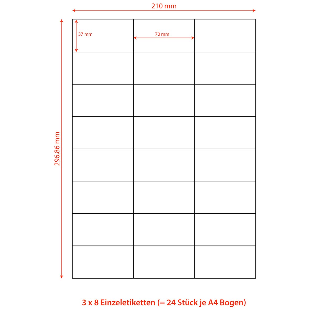 2400x Etiketten Labels selbstklebend weiß 70 x 37.1mm auf DIN A4