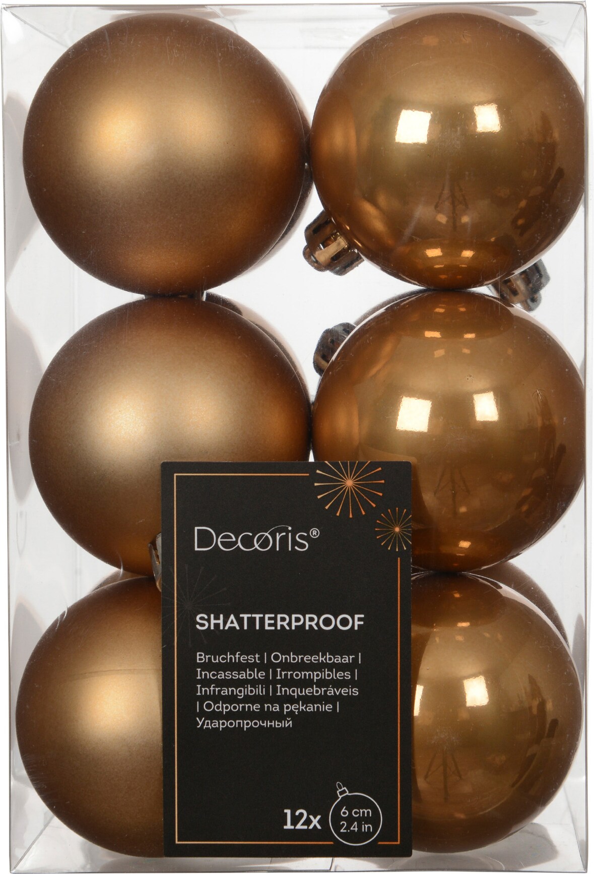 12 Weihnachtskugeln Kunststoff 6cm Christbaumkugeln - Weihnachtsbaumkugeln Christbaumschmuck Weihnachtsbaumschmuck bruchsicher Karamellbraun