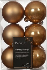 thumbnail of 12 Weihnachtskugeln Kunststoff 6cm Christbaumkugeln - Weihnachtsbaumkugeln Christbaumschmuck Weihnachtsbaumschmuck bruchsicher Karamellbraun