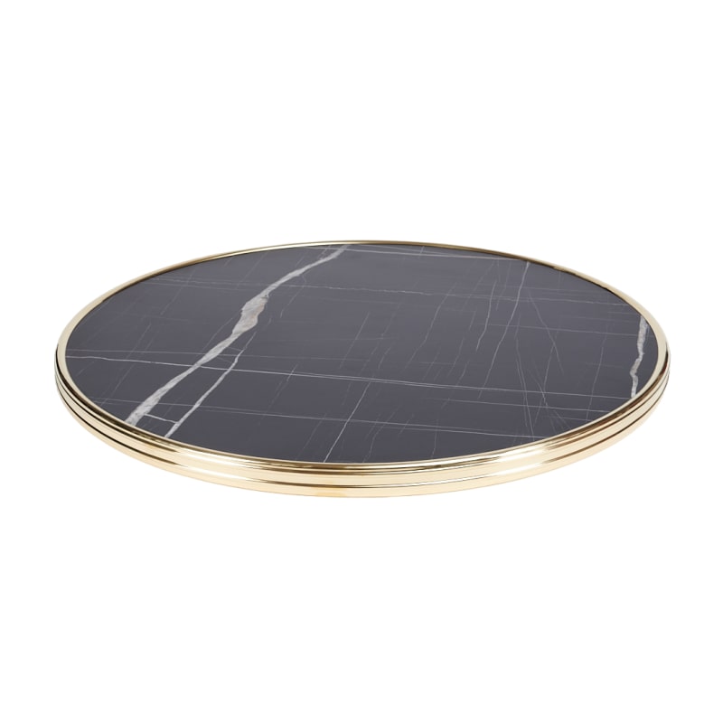 Plateau de table rond MARCEAU - Marbre MARQUINO - Cercle laiton D60 cm