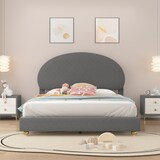 thumbnail of Polsterbett 140x200 cm, Teddy-Samt,Grau, mit höhenverstellbarem Kopfteil, goldene Metallbeine, robust elegant, Doppelbett für Schlafzimmer