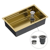 thumbnail of Gasfrit – Lava-loiça de cozinha com sifão para bancada em aço inox cor dourado, 1 cuba 70 x 44 x 21 cm