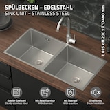 thumbnail of ML-Design Doppelspülbecken Edelstahl 81,5 × 40 cm – Rechteckige Küchenspüle mit 2 Becken, Einbau-/Unterbauspüle mit Ab- & Überlaufgarnitur & Siphon
