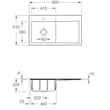 thumbnail of Villeroy&Boch Spülbecken mit Abtropffläche links, Subway Style 50 Weiß Alpin 90x51cm, Keramik, Handbetätigung