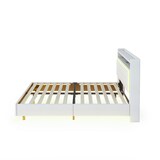 thumbnail of Merax Polsterbett 140*200, mit USB-Steckdose und LED-Licht, verstecktes Fußdesign, Doppelflachbett, Leinenstoff beige