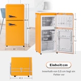 thumbnail of Zweitüriger 88x45x 42 cm Mini-Kühlschrank 60L Kühlfach 22L Gefrierfach E-Klasse leise freistehend LED-Beleuchtung Retro Gelb