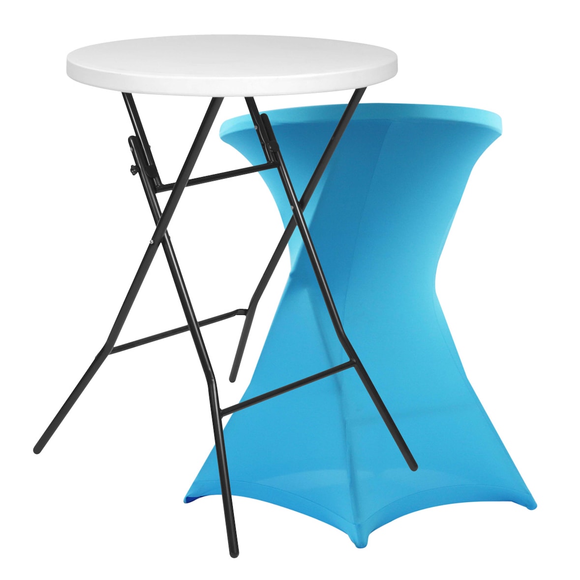 Table haute pliante et housse bleue