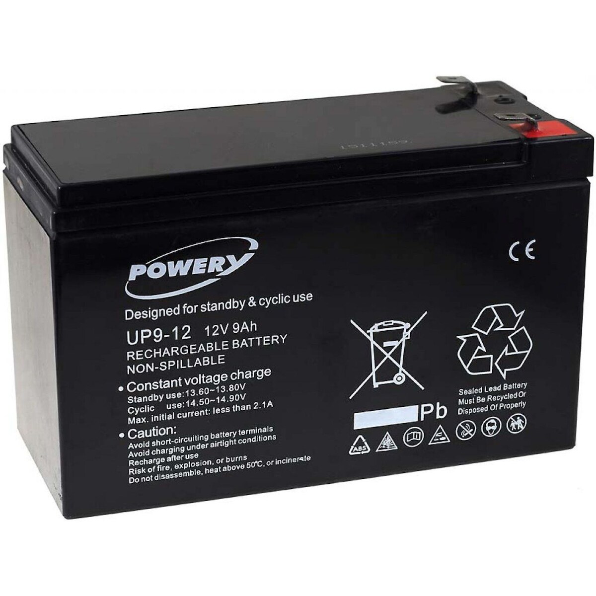 Powery Blei-Gel-Akku für USV APC Power Saving Back-UPS ES 8 Outlet 9Ah 12V ersetzt auch 7,2Ah 7Ah