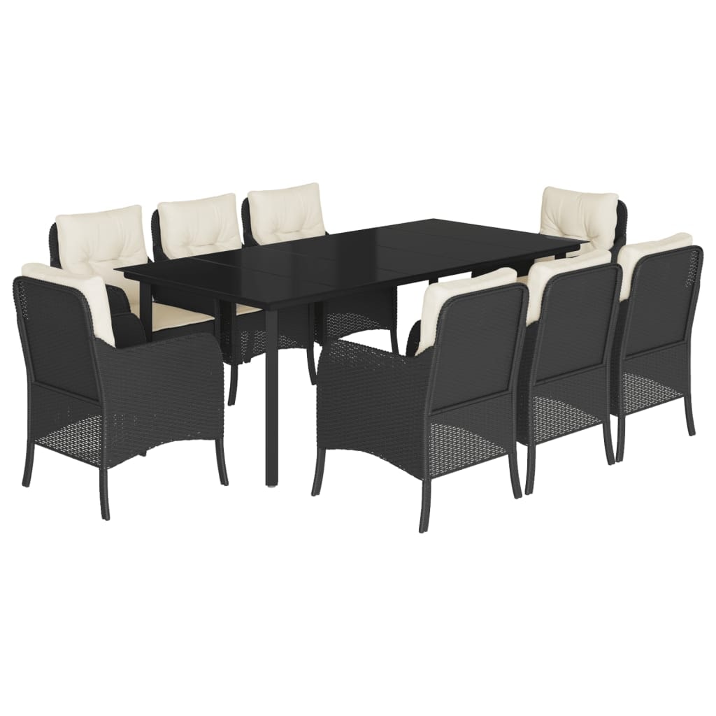 vidaXL 9-tlg. Garten-Essgruppe mit Kissen Schwarz Poly Rattan