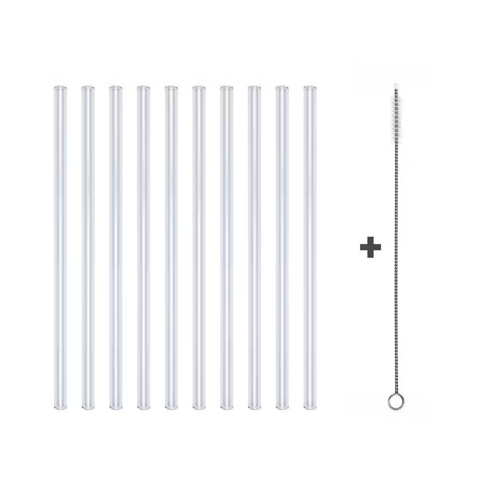 50x Glastrinkhalme Klar Länge 11 cm Ø 8 mm + 1 Reinigungsbürste