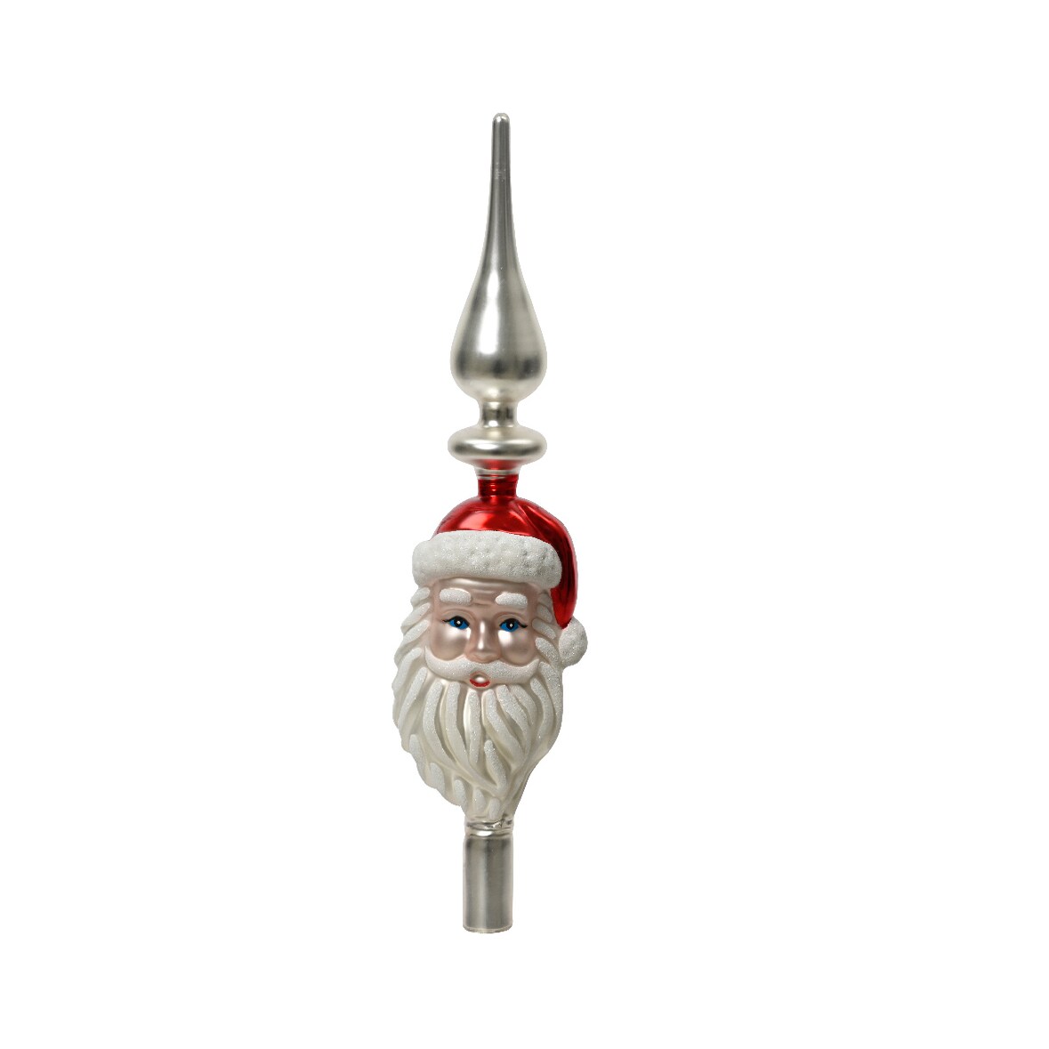 Christbaumspitze Glas Baumspitze mit Weihnachtsmann-Kopf 34cm - Rot