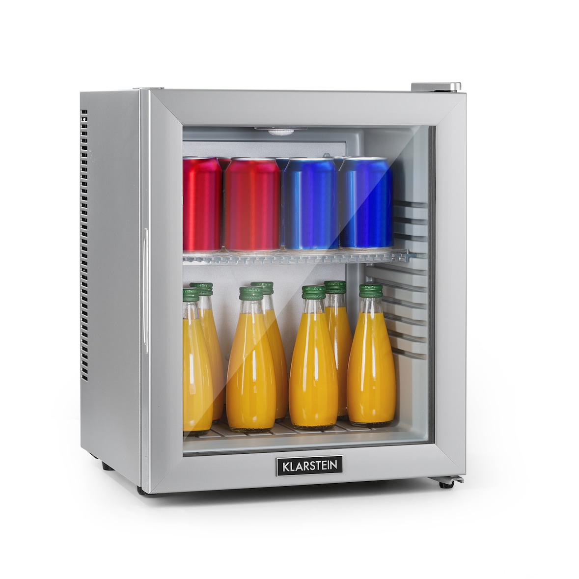 Brooklyn 24 Mini-Kühlschrank Glastür LED Ablage Silber