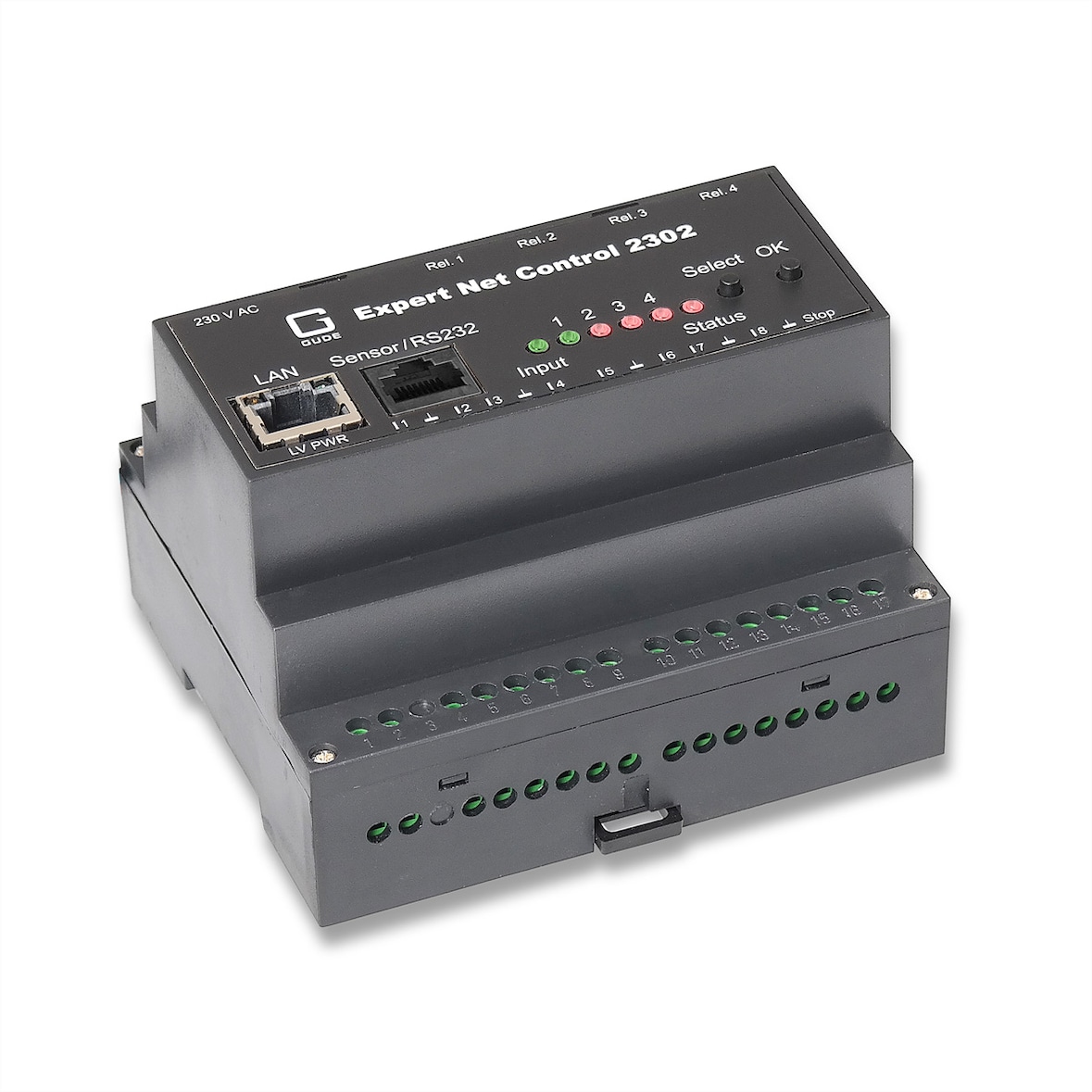 GUDE 2302-1 EPC NET 4x RelaisOut, 8x SignalIn, 1 Sensorport, Hutschiene (DIN Rail)