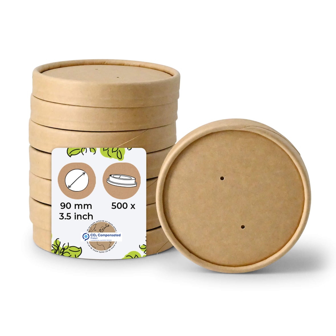 BIOZOYG Pappdeckel Suppenbecher 500 Stück Ø 90 mm Braun  Suppenterrine mit Deckel Beschichtet Einweg  Kartondeckel Membrandeckel mit Luftlöchern