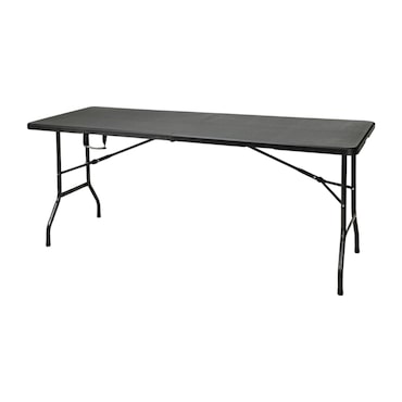 WellHome - Mesa dobrável preta com mecanismo de travamento automático 180x70x74cm