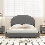 thumbnail of Polsterbett 140x200 cm aus Teddy-Samt mit verstellbarem Kopfteil und Lattenrost–Elegantes Design in Grau
