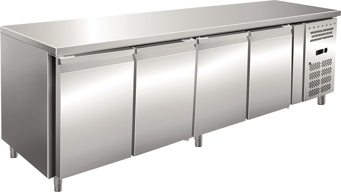 KLIMAITALIA Edelst.-Gefriertisch 4 belüfteten Türen. Thermo digital. T° -10°C/-20°C. Dim. (LxWxH) 223x60x86 cm. Mod. SNACK4100BT