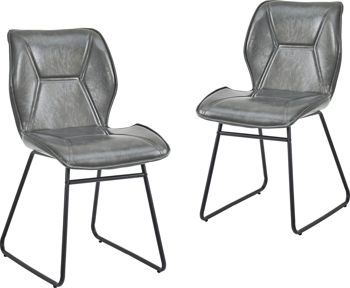 Esszimmerstühle 2er-Set aus Kunstleder und Metall in Grau, gepolstert, mit ergonomischer Sitzschale