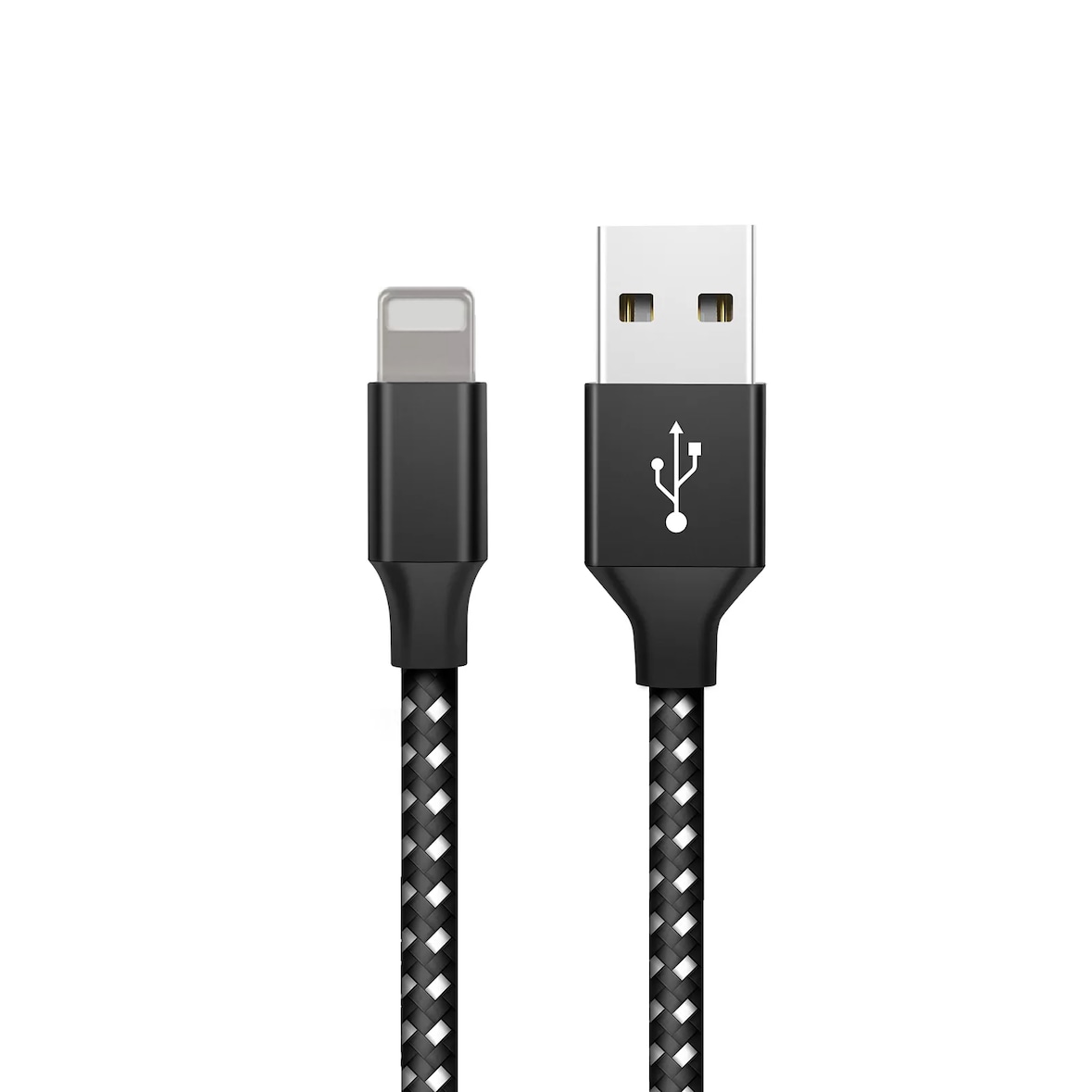 MobileKing Nylon iPhone zu USB-A Schnell-Ladekabel 2 m - schwarz/silber MBK403