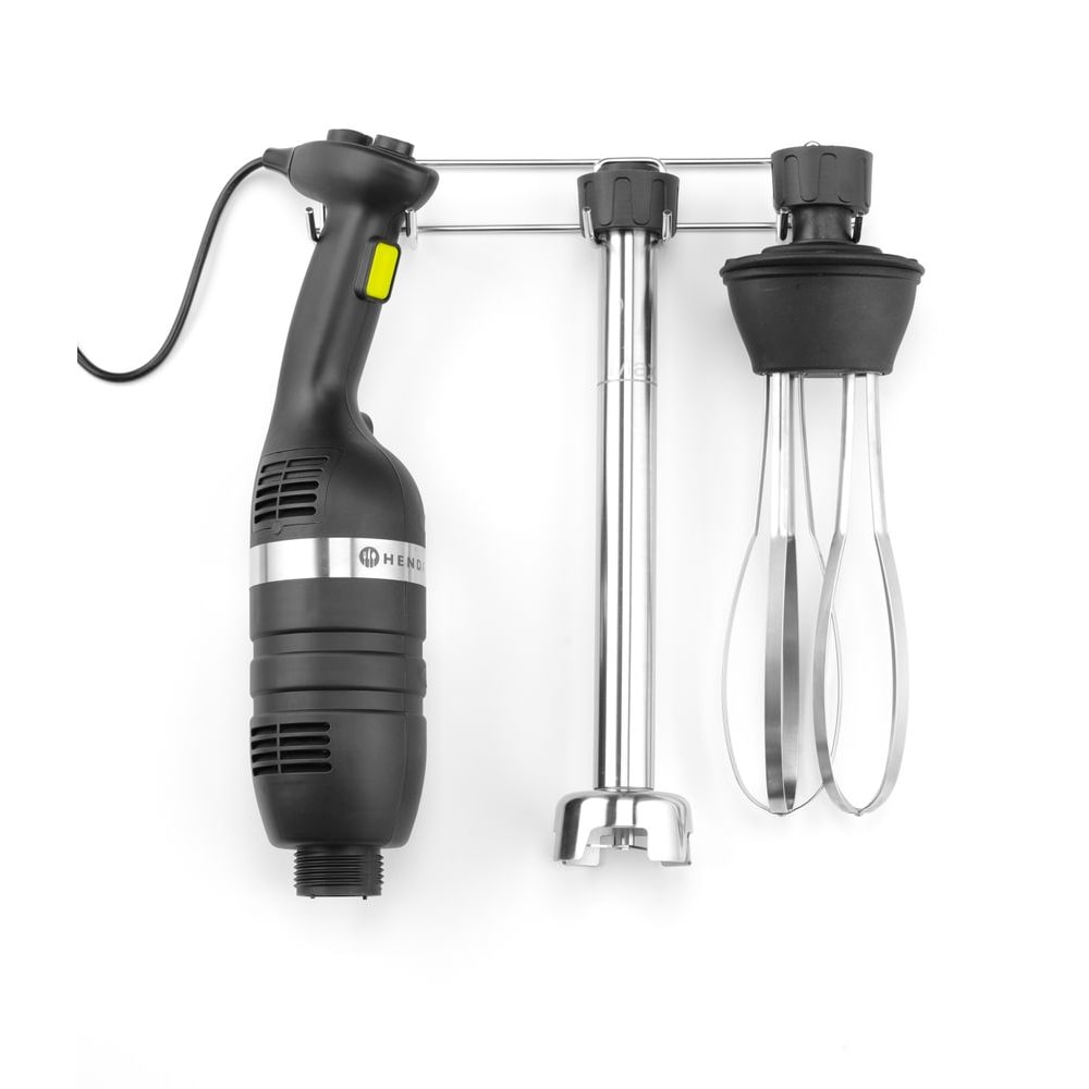 HENDI Set: Stabmixer 350 mit variabler Geschwindigkeit + Schneebesen + Halterung zur Wandmontage, Kitchen Line, Schwarz, 230V/350W, 110x324x(H)816mm