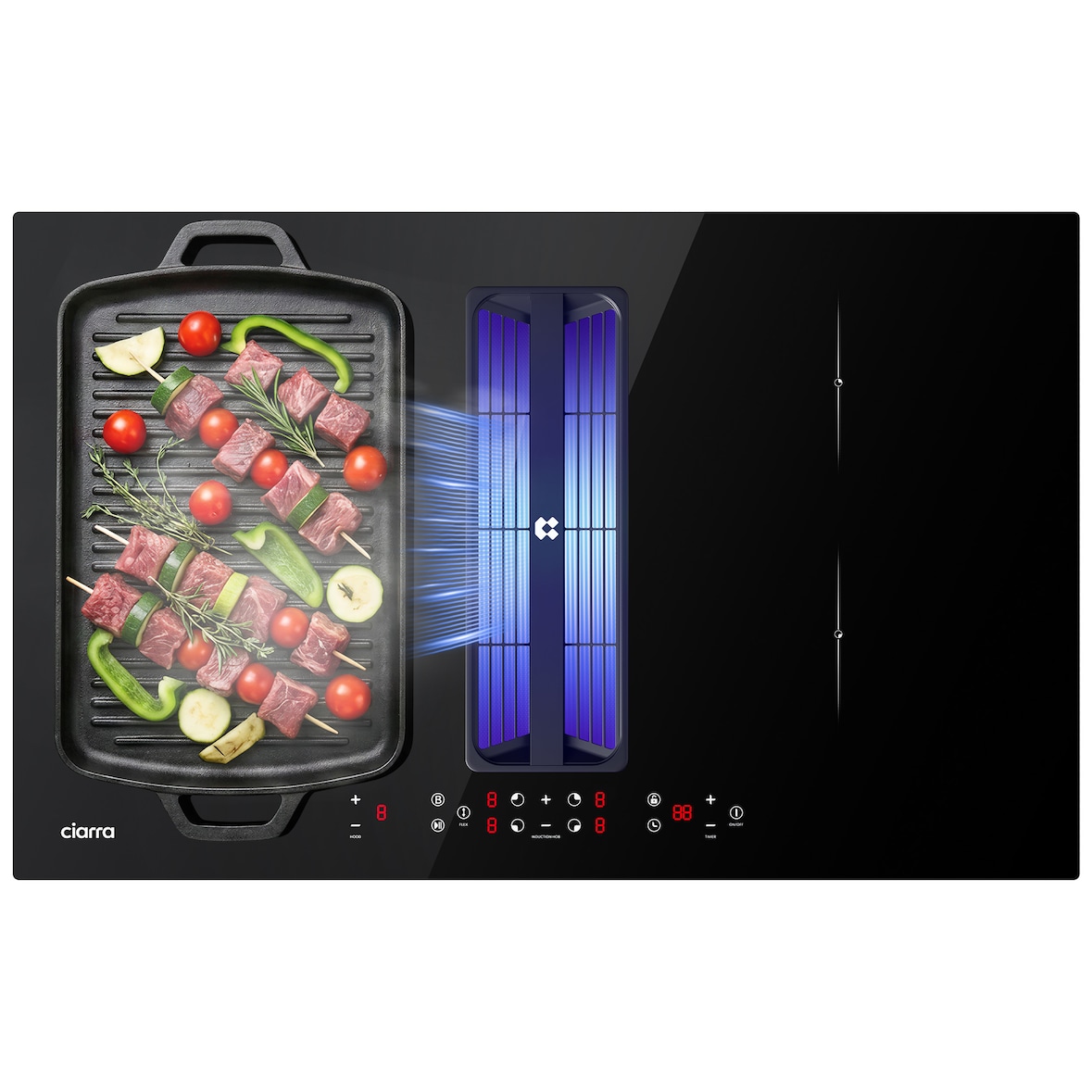CIARRA Placa de cocción con campana extractora ONE 83 cm Boost Touch Control con 4 placas Flex Zone Función Stop & Go CBBEH834BBF