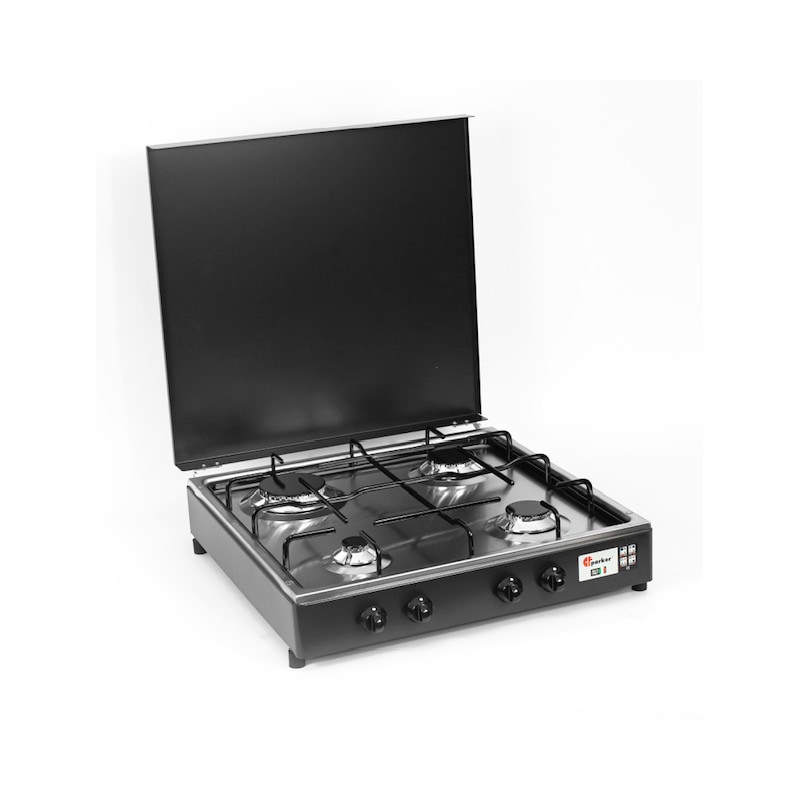 Parker Fornello 4 fuochi a gas Metano Grigio Grafite con Piano Acciaio Inox made in italy mod. 542GSPGPm