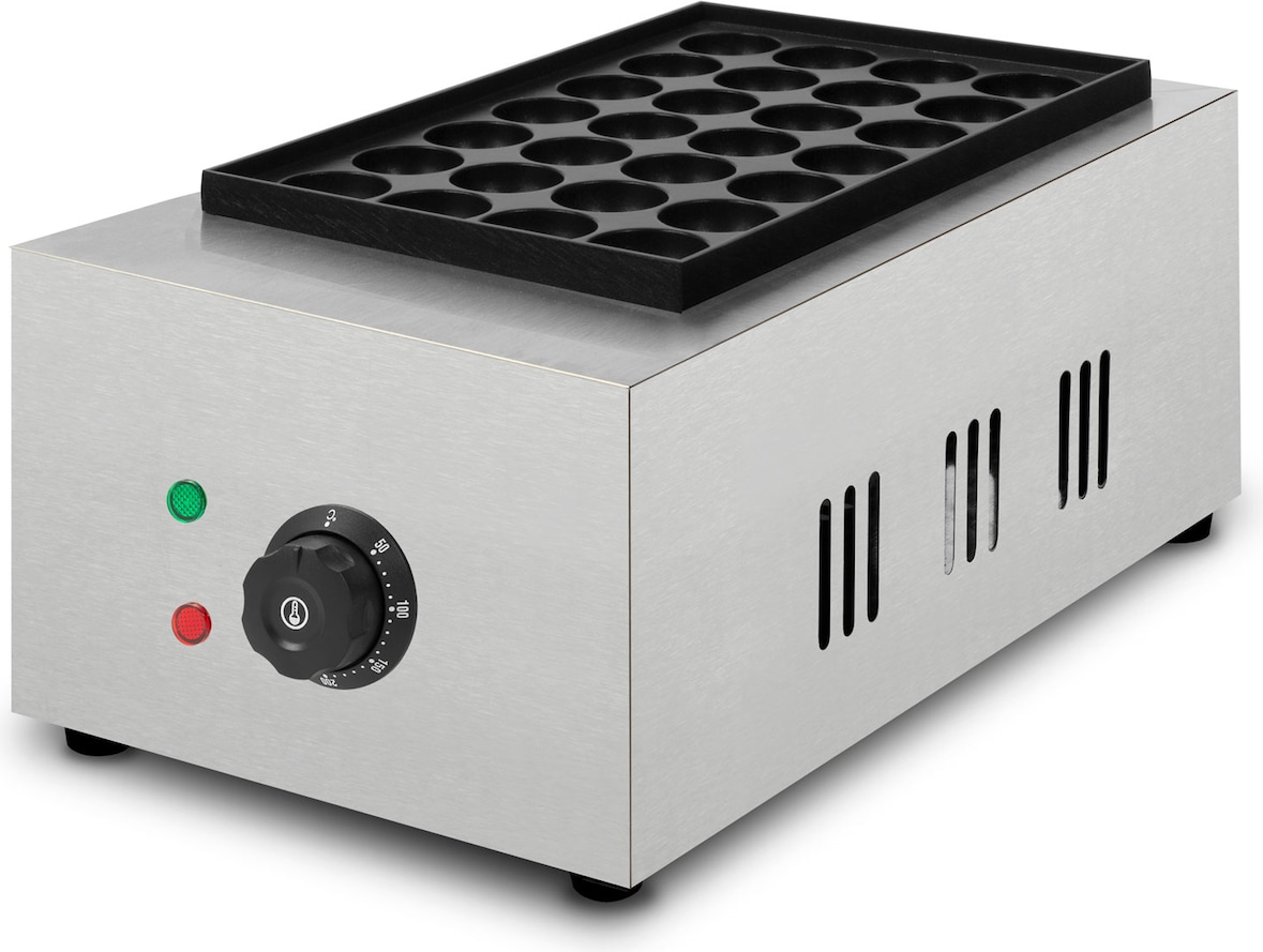 VERTES Takoyaki Maker – Eléctrico 2000W, placa de hierro con antiadherente, 28 cavidades, hasta 300 °C, carcasa de acero inoxidable