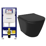 thumbnail of Alpenberger Spülrandloses Hänge WC Komplettset | Wand WC Schwarz Matt mit Geberit Spülkasten WC Vorwandelement Set | Kloschüssel mit Toilettendeckel