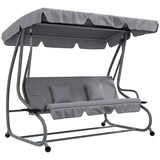 thumbnail of Outsunny balancín de jardín exterior de 3 plazas convertible en cama con toldo ajustable soportes y 2 almohadas carga 340 kg 200x120x164 cm gris