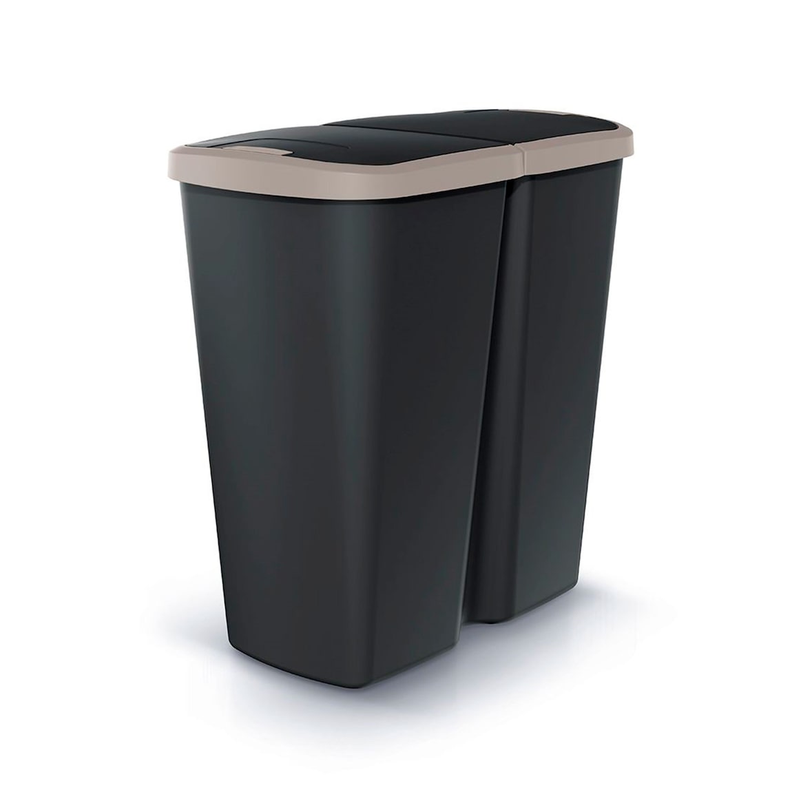 Keden Compact Q duo Mülleimer 45L mit 2 unabhängigen Deckeln in Schwarz und Braun