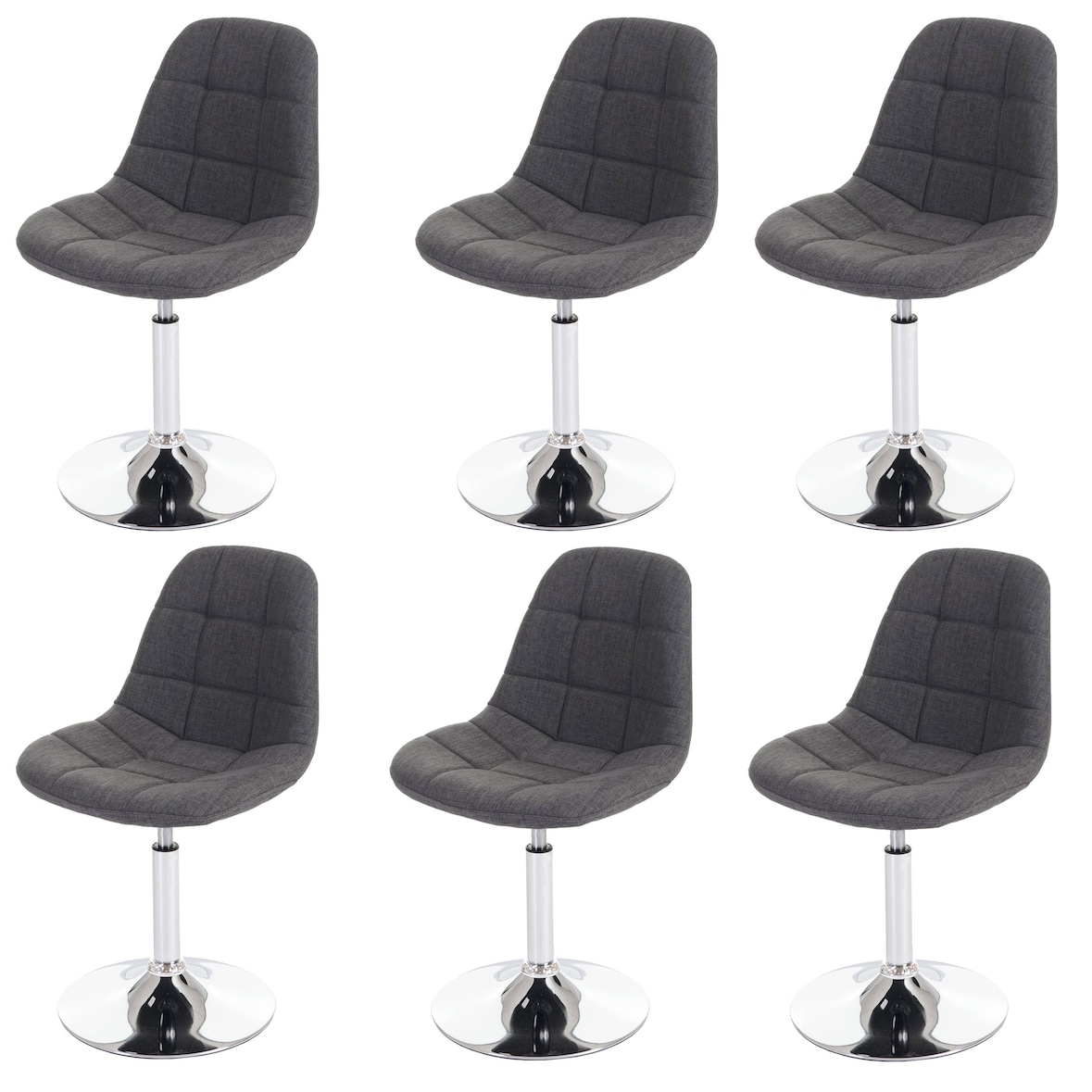 CHEFGASTRO 6er-Set Esszimmerstuhl HxBxT 84x47x50cm Sitzhöhe 46cm Chrom Textil Hellgrau Stuhl Drehstuhl