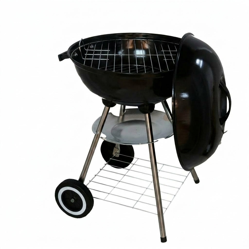 Barbecue a Carbone Portatile con Coperchio e Ruote per Giardino 43x72 cm