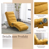 thumbnail of Relaxliege Liegesofa 148x55x84 cm mit Vibrationsfunktion und Seitentasche Senfgelb Leinen, ergonomische 140 Grad Rückenlehne, Metallbeine