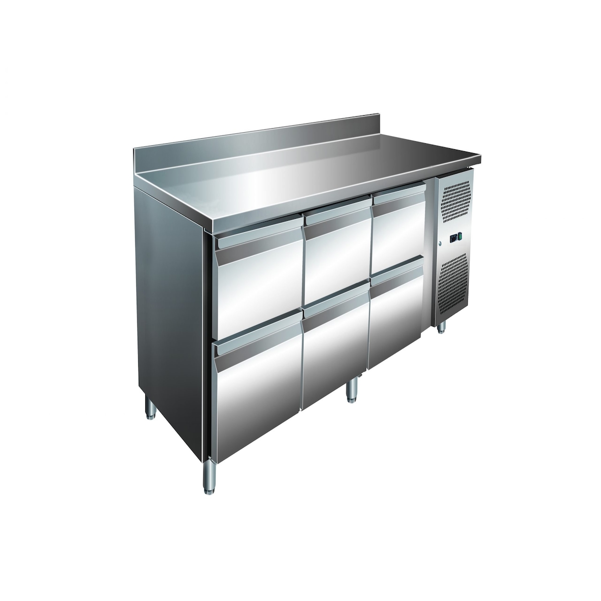 Wimar Gastro Edelstahl Kühltisch Kühltheke 6 Schubladen 158 L -2/+8°C Aufkantung