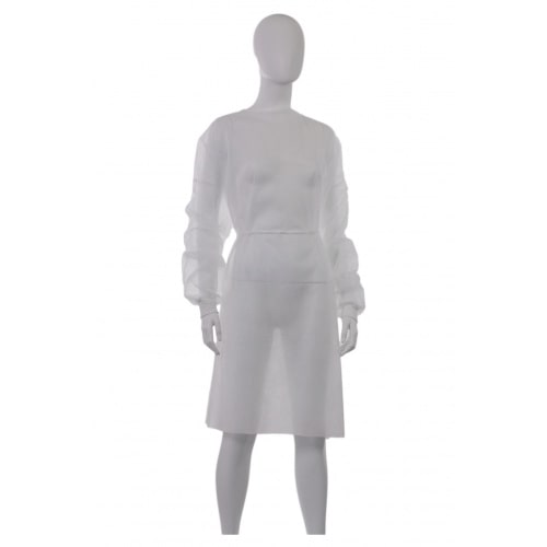 Einweg-Schutzkittel in Weiß zum Binden mit Trikot-Bündchen, PP-Vlies 25g/m² - Gr. L - VE 180 Stück