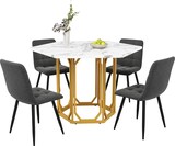 thumbnail of Esstisch-Set 5-teilig 110x95x76 cm mit 4 Stühlen, MDF-Marmorplatte, Metallbeinen, verstellbare Füße, Grau/Gold