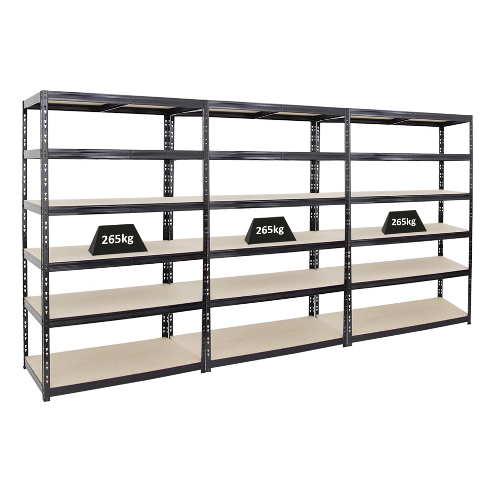 Mega Deal | 3x Schwerlastregal Giant Tiger | HxBxT 200x120x60cm | Fachlast 265kg | 6-Ebenen | Schwarz | Garagenregal, Lagerregal, Steckregal