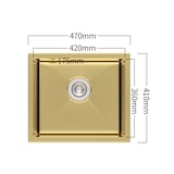 thumbnail of Gasfrit - Keukenspoelbak met sifon voor opbouwmontage van roestvrij staal in gouden kleur, 1 spoelbak, 470 x 410 mm