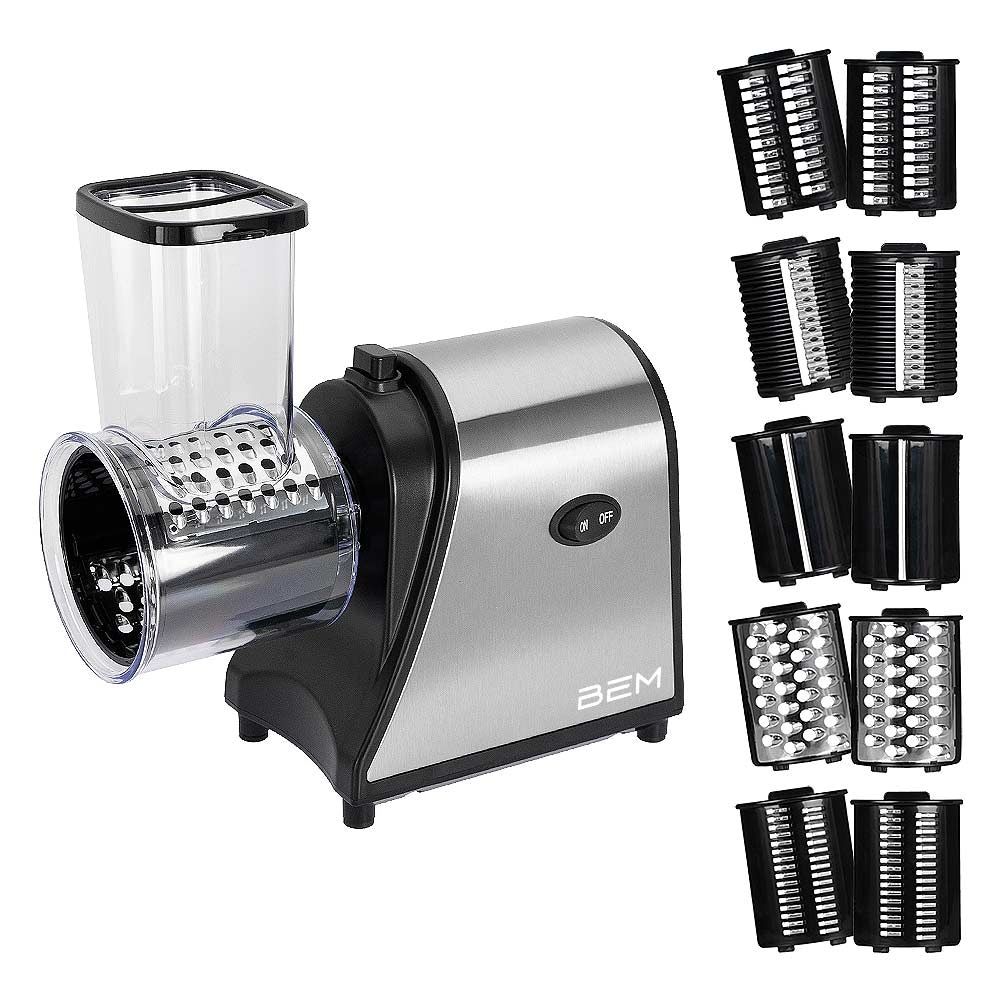 BEM Elektrischer Multifunktionsschneider 250W 5 Klingen, Anti-Rutsch-Füße, Wellenschnitt, Schneiden, Hacken, Zerkleinern, Edelstahl-Schneideeinsätzen