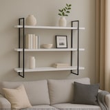 thumbnail of Estante de pared HWC-K78, estante colgante estante flotante, 3 estantes metal madera maciza industrial 60x60x18cm ~ blanco, metal negro