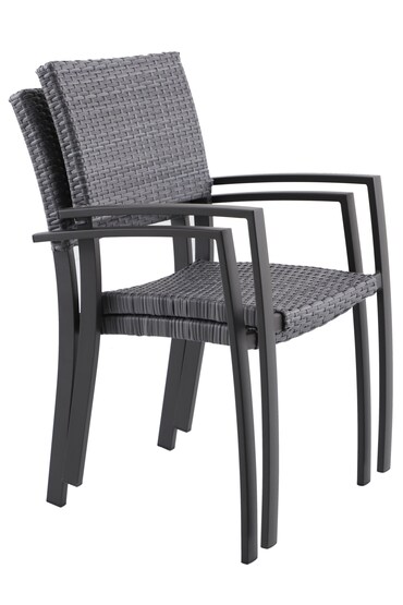 METRO Professional Stoel Lario, PE rotan/aluminium, weerbestendig, stapelbaar, beige/zwart (met armleuningen