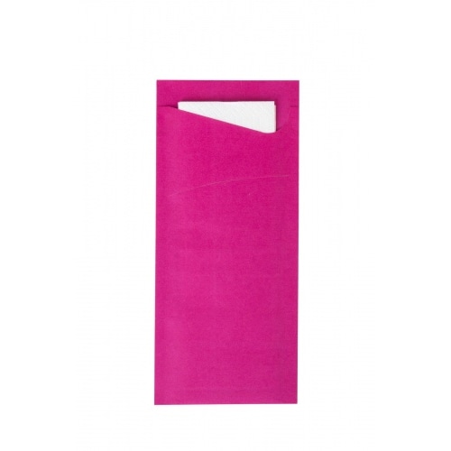 Bestecktasche Prime Fit in Pink 85 x 190 mm, mit 2-lagiger Tissue-Serviette in Weiß -100 Stück