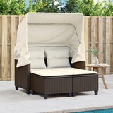 thumbnail of vidaXL Gartensofa 2-Sitzer mit Dach und Hockern Braun Poly Rattan