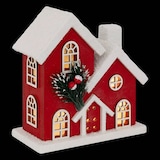 thumbnail of Déco Lumineuse Maison enneigée en bois rouge 6 LED Blanc chaud H 16 cm