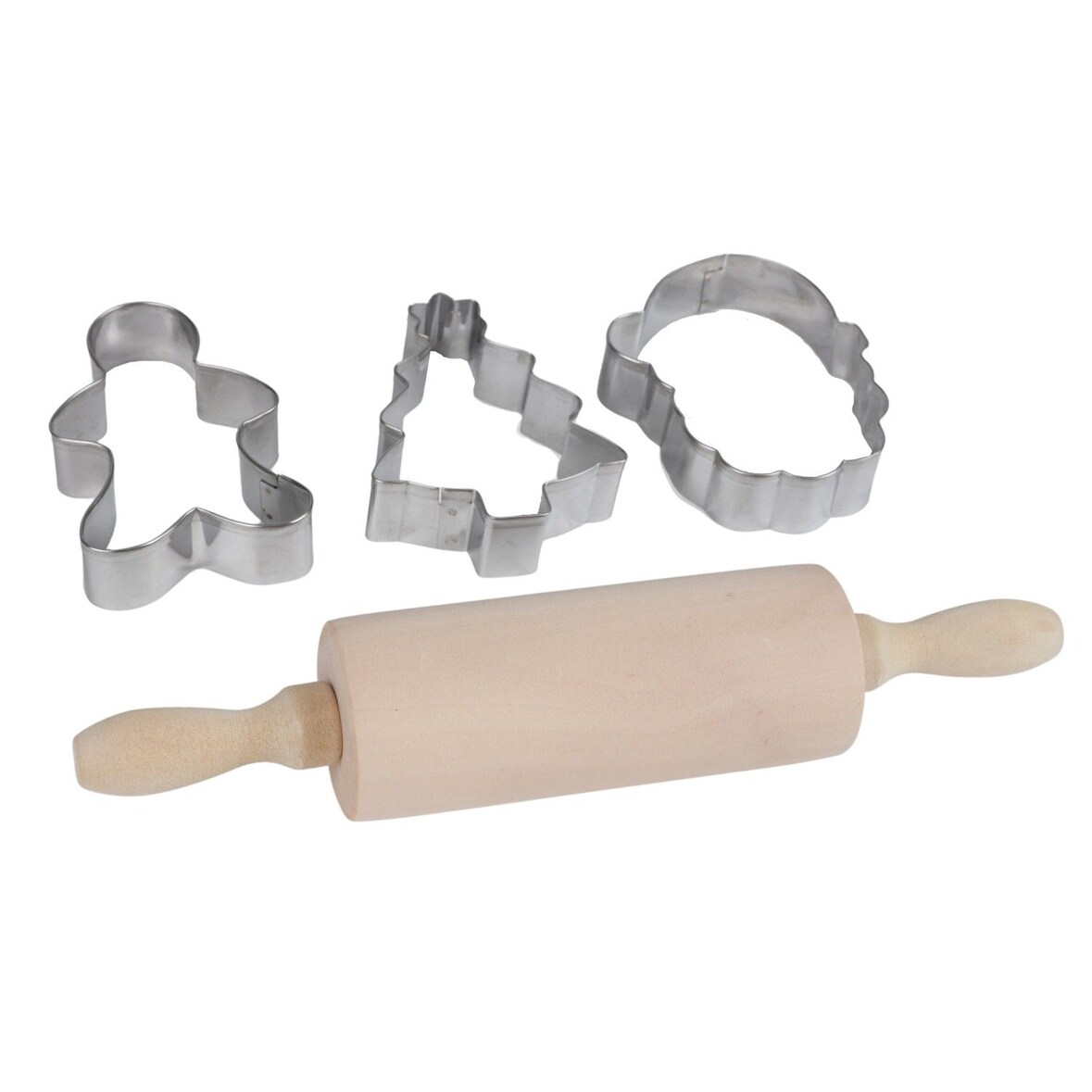 Mini Weihnachts-Back-Set mit Nudelholz und 3 Ausstechformen Teigrolle Plätzchen