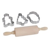 thumbnail of Mini Weihnachts-Back-Set mit Nudelholz und 3 Ausstechformen Teigrolle Plätzchen