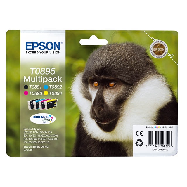 Epson Monkey Multipack 4 cores T0895, Tinta DURABrite Ultra