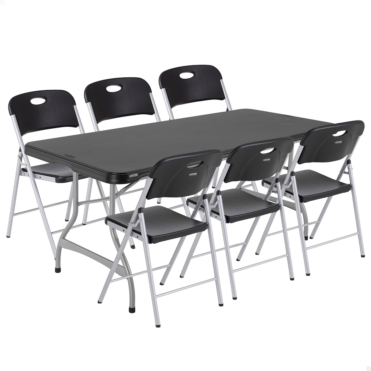 Pack mesa plegable 182x76 cm + 6 sillas plegables negro Lifetime
