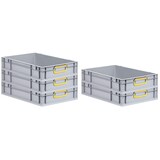 thumbnail of PROREGAL SparSet 10x Eurobox NextGen Color, HxBxT 12x40x60cm, 23 Liter, Griffe gelb zu, Grau, Eurobehälter, Box, Transportbehälter